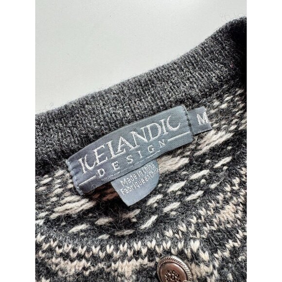 Vintage 00's ICELANDIC DESIGNS 100% Wool Knit Birdseye Floral Cardigan, Size M - Picture 13 of 15